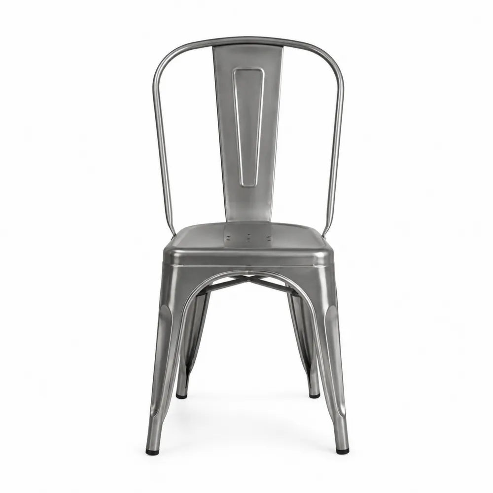 Sedia da pranzo in acciaio inox argento spazzolato impilabile design industriale schienale metallico 45 cm 52 cm 85 cm