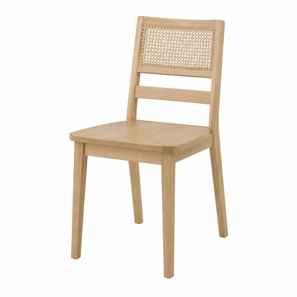 Sedia da pranzo 45 x 50 x 82 cm in legno massello di faggio con schienale in rattan naturale seduta in legno colore naturale