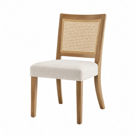 Sedia da pranzo 45 x 55 x 85 cm con schienale in rattan intrecciato struttura in legno massello seduta imbottita tessuto beige
