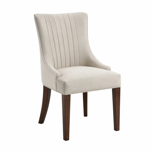 Sedia da pranzo imbottita schienale trapuntato struttura in legno massello faggio gambe in legno massello colore beige forma rettangolare dimensioni 45 cm x 55 cm x 85 cm