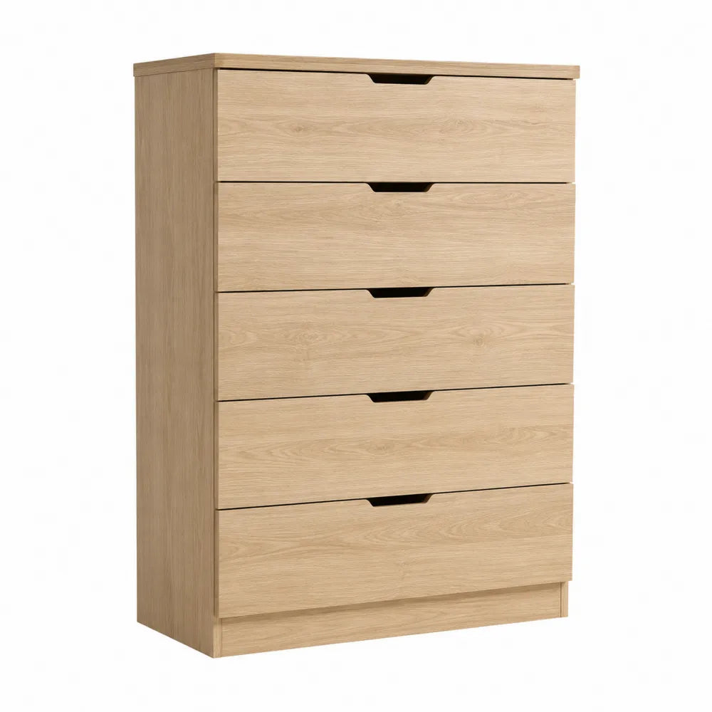Cassettiera contenitore 5 cassetti in MDF effetto rovere chiaro struttura rettangolare moderna