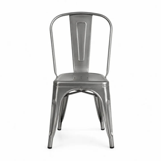 Sedia da pranzo in acciaio inox argento spazzolato impilabile design industriale schienale metallico 45 cm 52 cm 85 cm