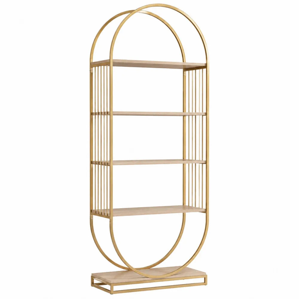 Libreria scaffale da ufficio in metallo verniciato oro con ripiani in MDF forma ad arco 180 x 80 x 35 cm oro naturale