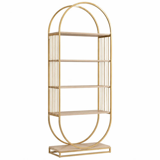 Libreria scaffale da ufficio in metallo verniciato oro con ripiani in MDF forma ad arco 180 x 80 x 35 cm oro naturale