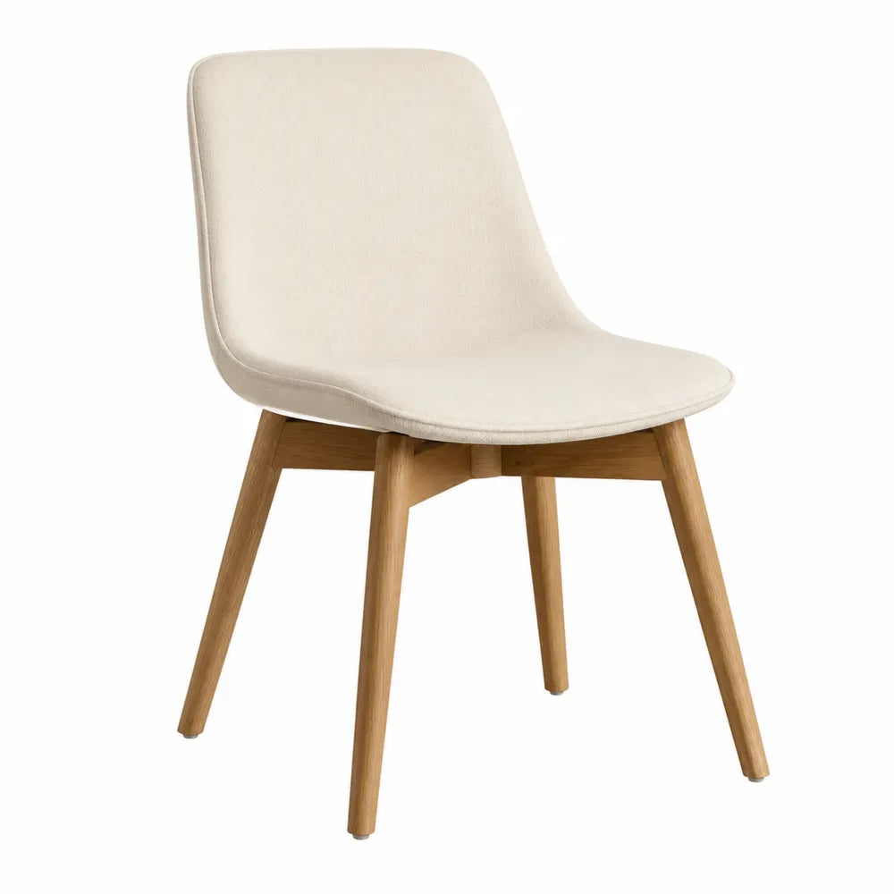 Sedia da pranzo imbottita struttura in legno massello seduta in tessuto poliestere gambe in legno naturale colore beige dimensioni 55 cm x 58 cm x 80 cm