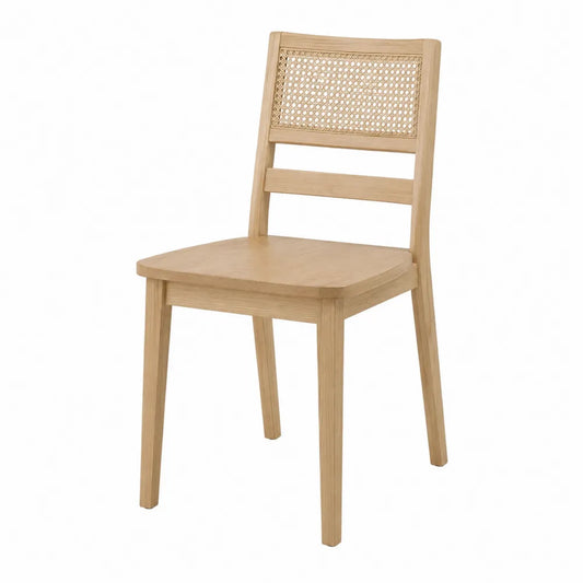 Sedia da pranzo 45 x 50 x 82 cm in legno massello di faggio con schienale in rattan naturale seduta in legno colore naturale
