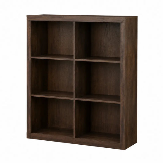 libreria scaffale da ufficio in legno ingegnerizzato effetto noce scuro a 6 scomparti struttura aperta 80 cm x 30 cm x 120 cm